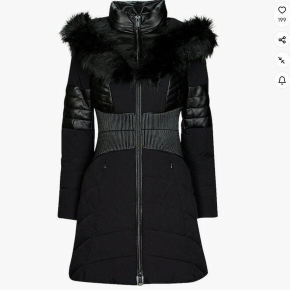 NWT Guess Women's Long Puffer Jacket for Winter with Hood Black - Picture 1 of 9